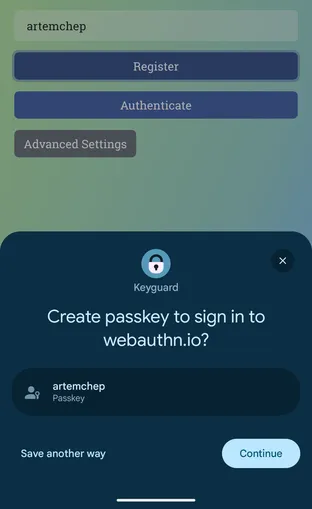 Creating a passkey for a website during account sign-up